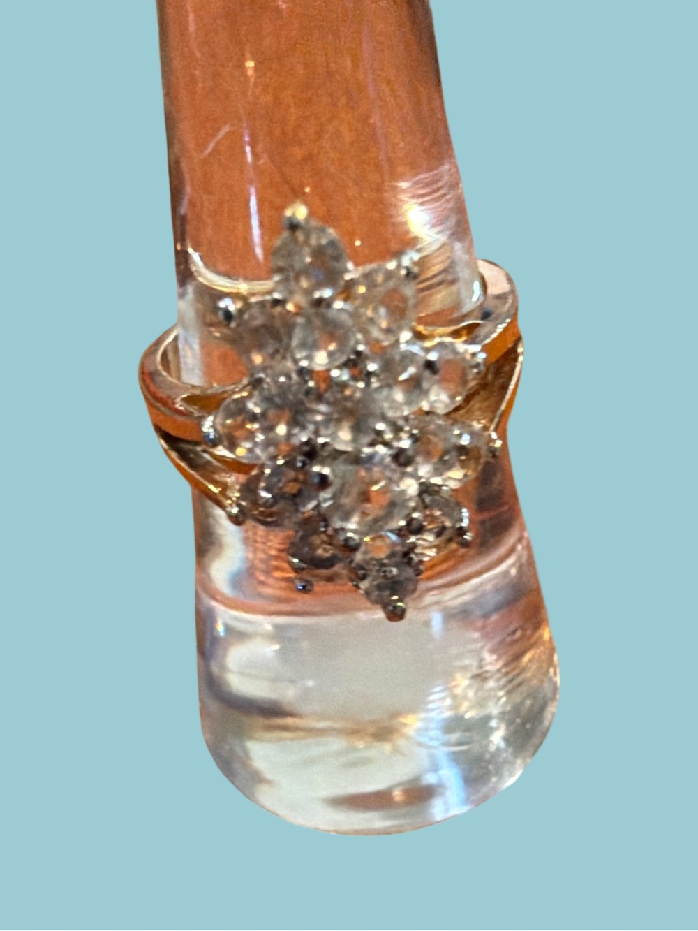 Gold-Tone Floral Cluster Crystal Ring - White Crystal
